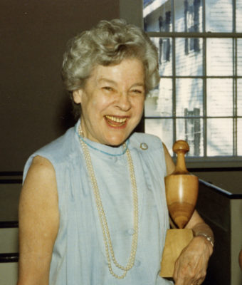 Mary McCarthy, writer, receiving an award at a reception in her honor at the Unitarian Universalist Church, on July 1, 1986